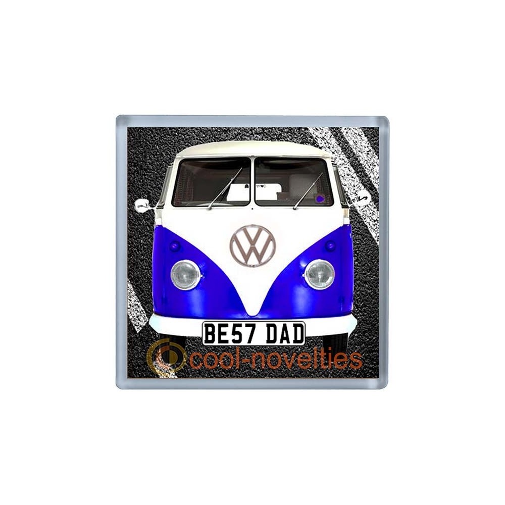 Blue VW Camper Van Personalised Coaster / Beer Mat